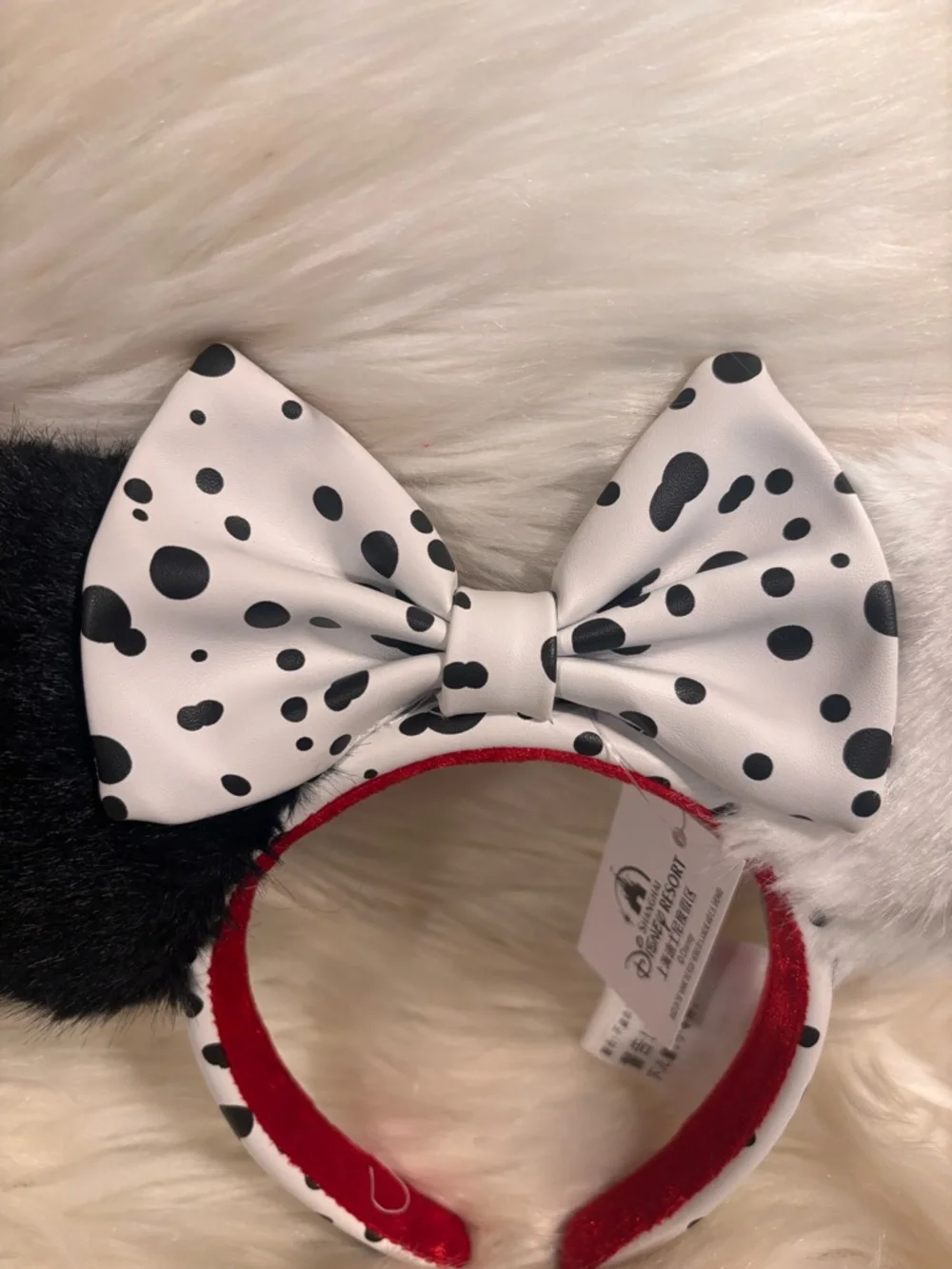 New Shanghai Disney 101 Dalmations Cruella Fur Plush Ears Minnie Headband New